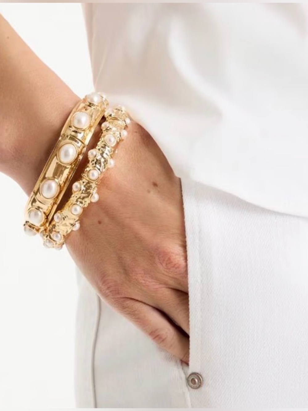 Gold-Tone Pearl Stretch Cuff Bracelet Stack - NWT MSRP $59. - Picture 3 of 3